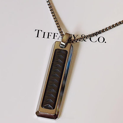 TIFFANY & Co Paloma Picasso Stainless Steel Black Titanium Caliper Necklace W/B