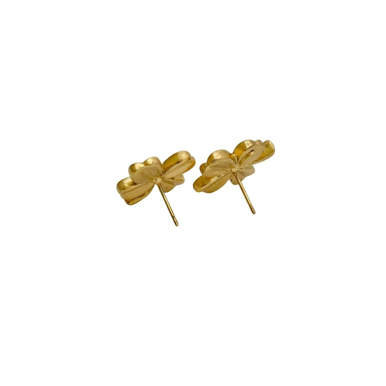 Chanel Authentic 03P Coco Mark Four Leaf Clover Gold GP Logo Earrings Used Great