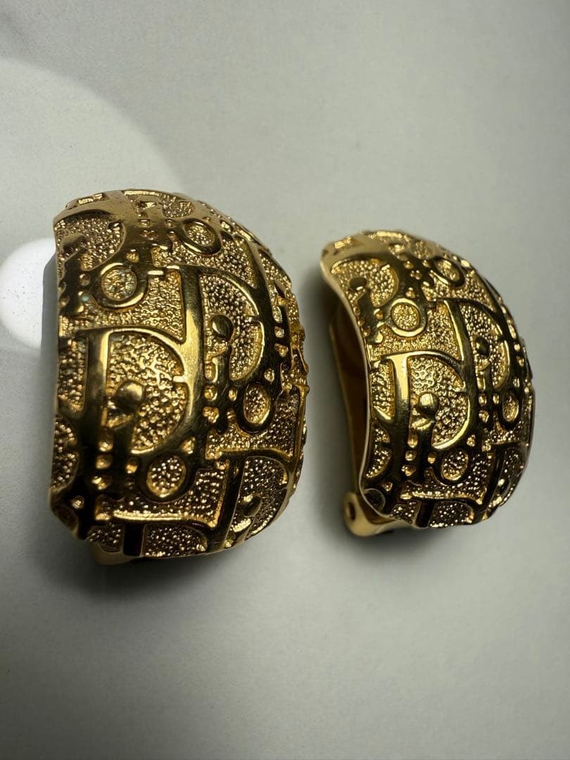 Vintage Christian Dior Trotter Clip On Gold Tone Earrings iconic monogram design