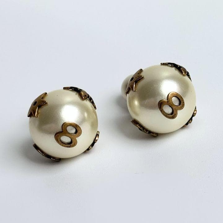 Dior Faux Pearl Crystal Tribal Earrings Designer Womens Jewelry Accessory