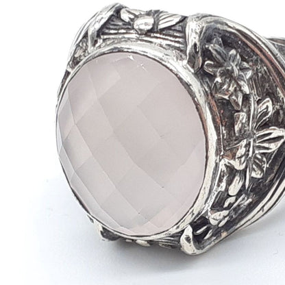 Stephen Dweck Rose Quartz Sterling Silver 925 Flower Ring Size US 5.75 Used