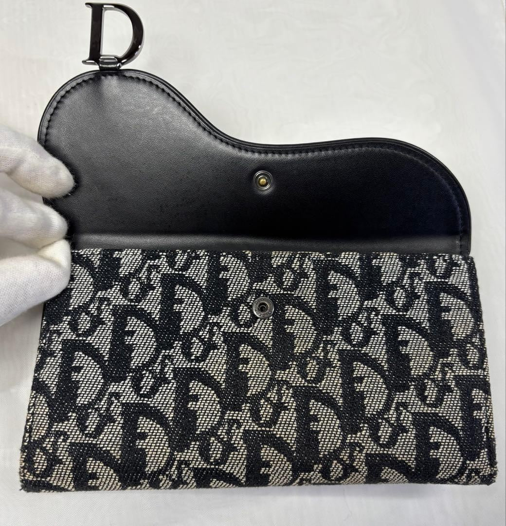 Christian Dior Saddle Trotter Oblique Long Wallet Canvas Leather D Charm W/Box