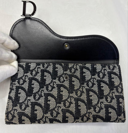 Christian Dior Saddle Trotter Oblique Long Wallet Canvas Leather D Charm W/Box