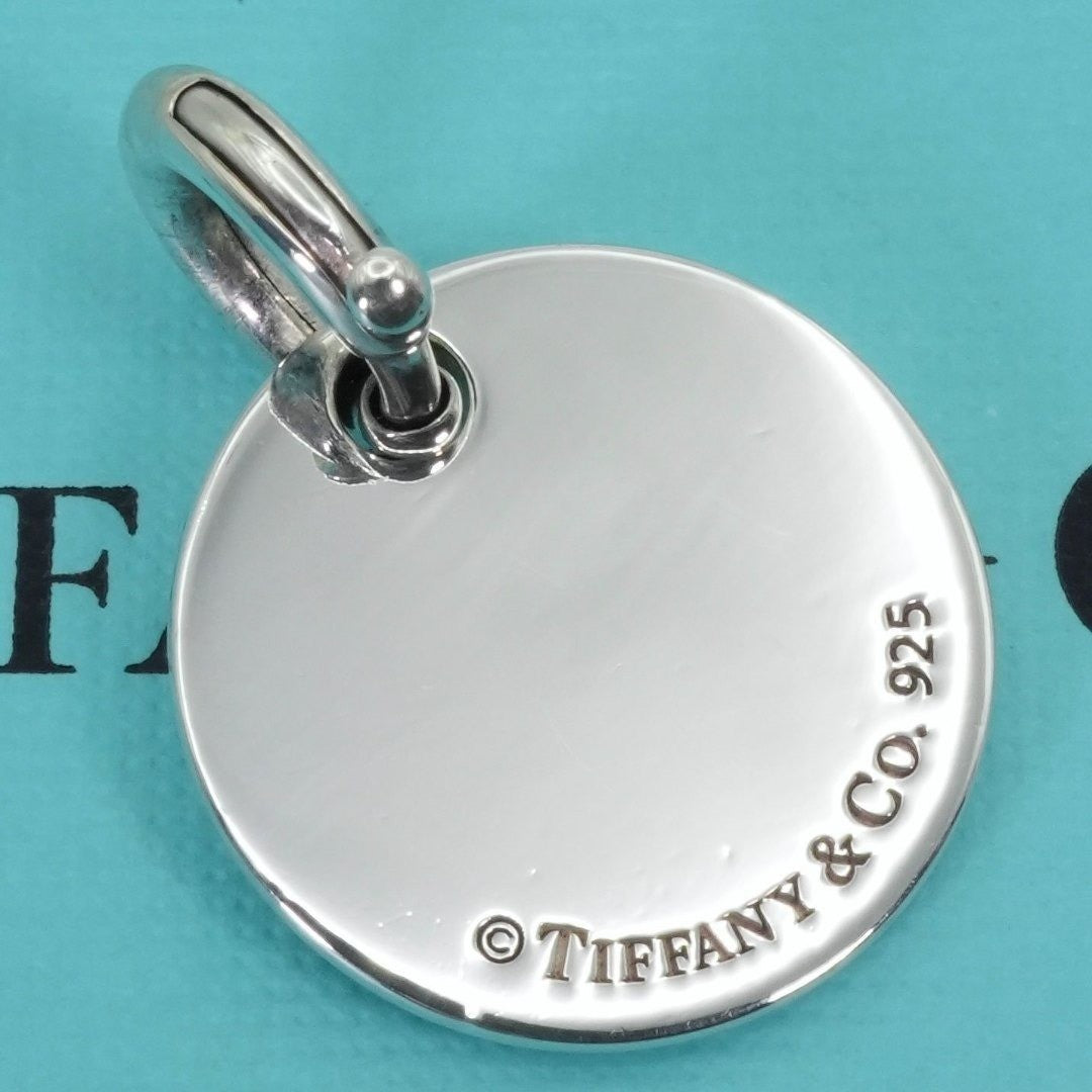 Tiffany & Co Sterling Silver 925 Black Circle Logo Charm Spring Ring Pendant Top