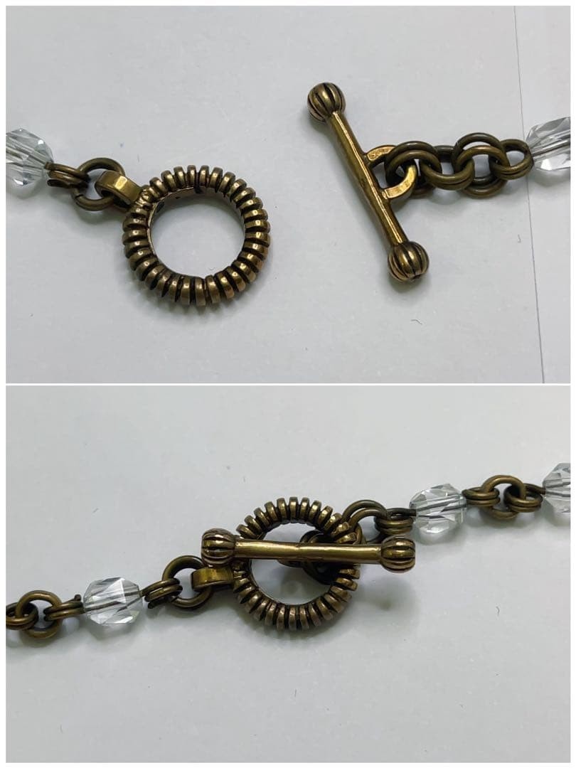 Vintage Stephen Dweck Bronze Pearl Crystal Long Toggle Necklace Used Japan