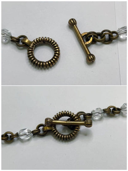 Vintage Stephen Dweck Bronze Pearl Crystal Long Toggle Necklace Used Japan