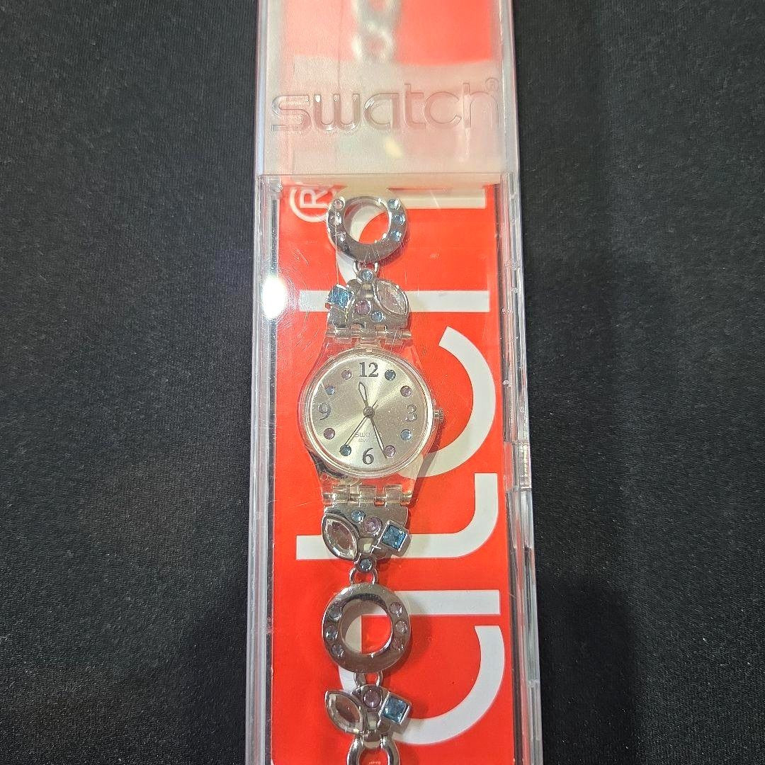 Swatch Menthol Tone LK292G Ladies Watch Crystal Bracelet Silver Swiss Quartz