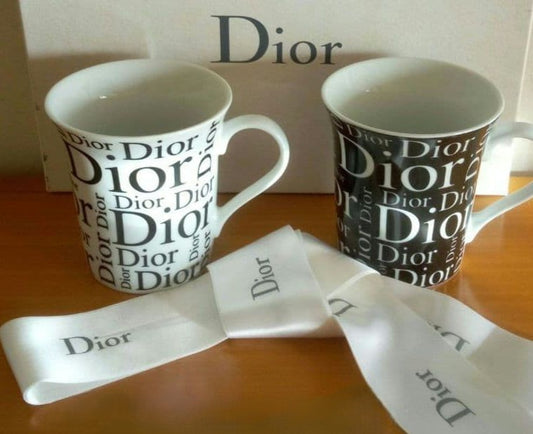 Christian Dior Logo White Black Mug Pair Set Of 2 Unused
