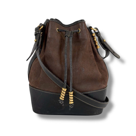 Loewe Velazquez Twist Gold Hardware Brown Leather Drawstring Shoulder Bag