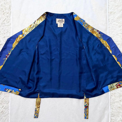 Hermes Auth Vtg Voiles et Galons Silk Scarf Print Vest Blue Size 50 Used