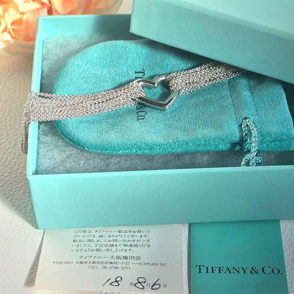 Tiffany & Co Silver 925 Open Heart 10 Row Chain Toggle Bracelet L 17cm 6.7 in