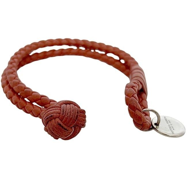 Bottega Veneta Authentic Intrecciato Red Leather Bracelet 15.5 cm 6.1" Silver
