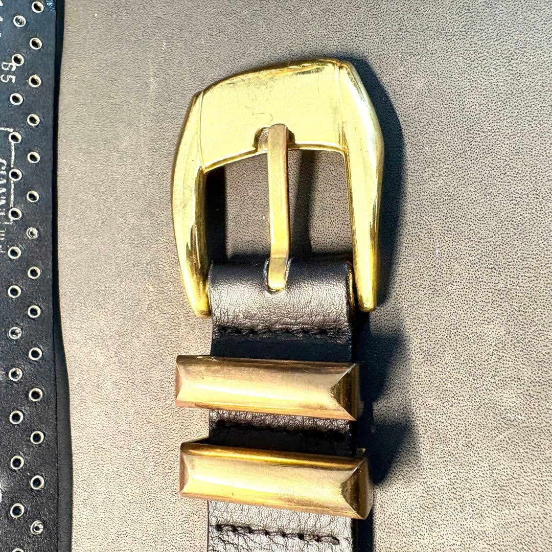 Versace Medusa Studded Black Leather Gold Hardware Belt Men L 80cm Vintage