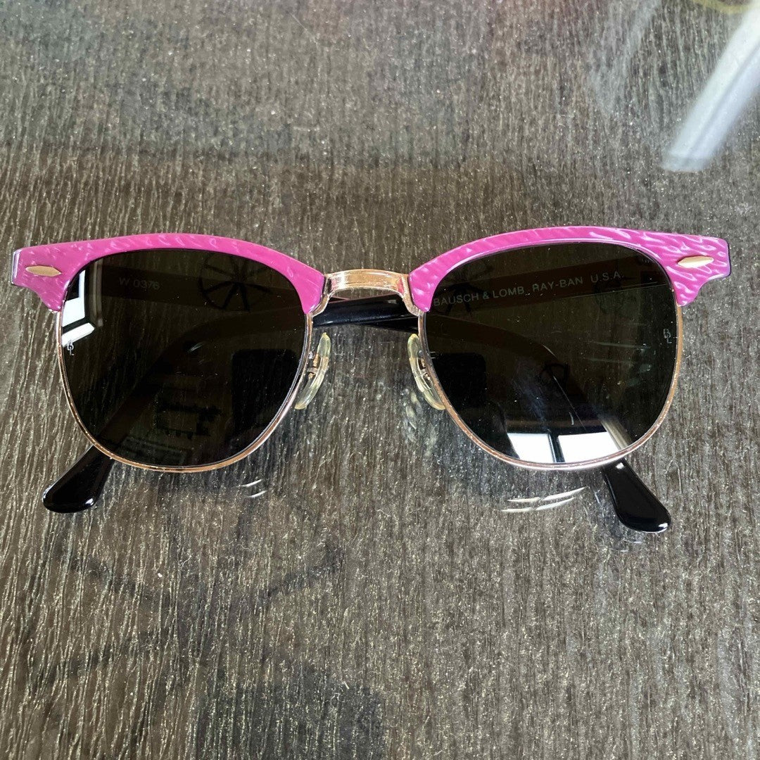 Vintage Ray-Ban B&L Bausch Lomb USA Clubmaster Sunglasses Pink Purple W0376 Rare
