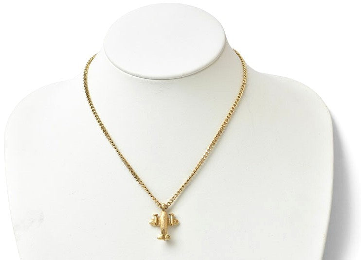 GIVENCHY Vintage Airplane Motif Pendant Necklace Gold GP Unisex Choker 40cm Used