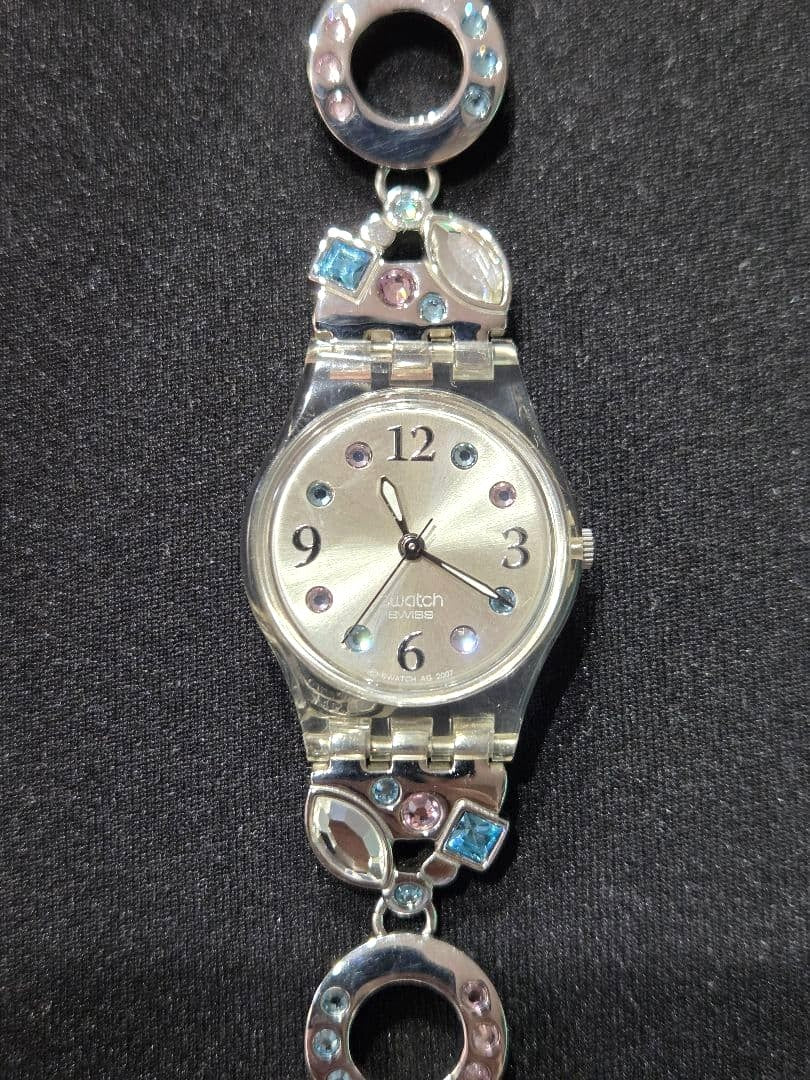 Swatch Menthol Tone LK292G Ladies Watch Crystal Bracelet Silver Swiss Quartz