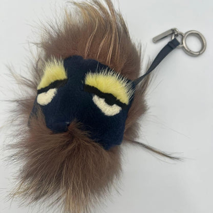 FENDI Bag Bugs Eye Monster Fur Charm Key Chain Black Brown Yellow Authentic