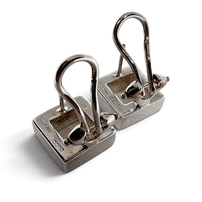 Gucci Silver 925 Open Square Earrings Hook Clip On With Box
