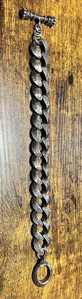 KING BABY Studio Silver 925 Engraved Curb Chain Toggle Bracelet Men Auth Used