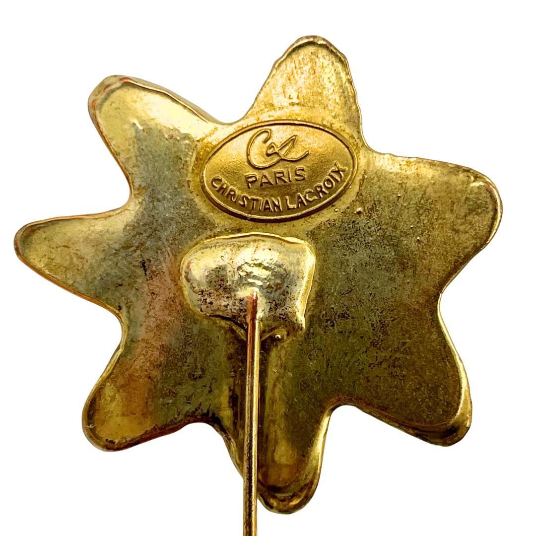 Christian Lacroix Sun Motif Gold Pin Brooch 4x4cm 1.6x1.6" 16cm 6.3" Used VTG
