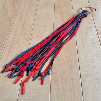 Rare Loewe Red Blue Black Leather Tassel Charm Bag Charm Key Ring Used Japan