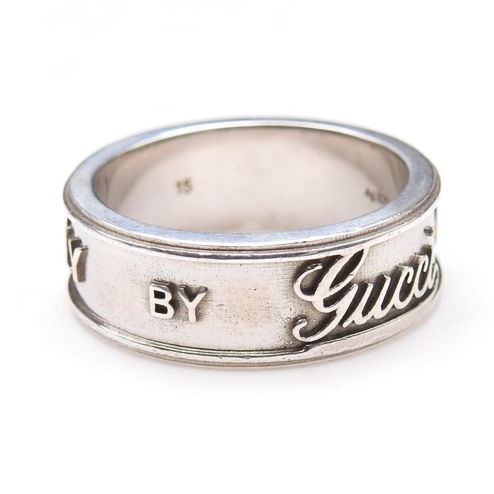 Vintage GUCCI Logo Ring Sterling Silver 925 Size 55 US 7 With Box Used Japan