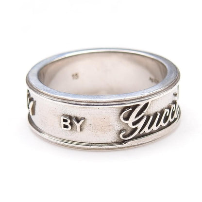 Vintage GUCCI Logo Ring Sterling Silver 925 Size 55 US 7 With Box Used Japan