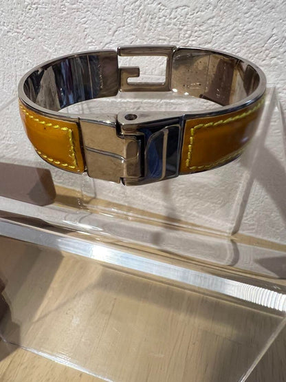 Gucci Leather Steal G Mark Bangle Yellow 18cm 7" Used Japan Authentic