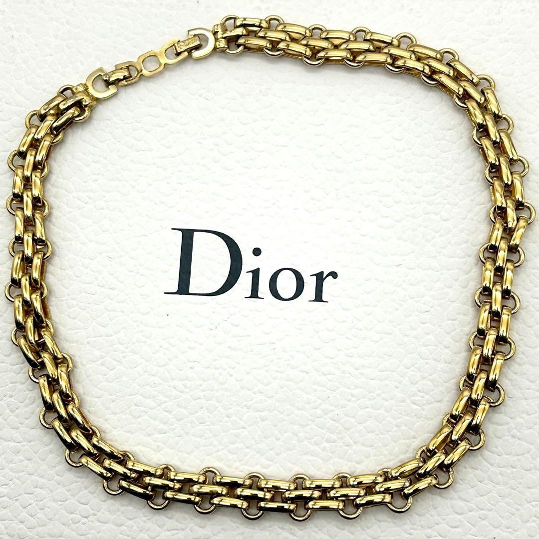CHRISTIAN DIOR Gold Plated Chain Link Necklace Choker Vintage Used Excellent