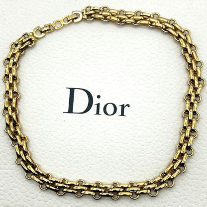 CHRISTIAN DIOR Gold Plated Chain Link Necklace Choker Vintage Used Excellent