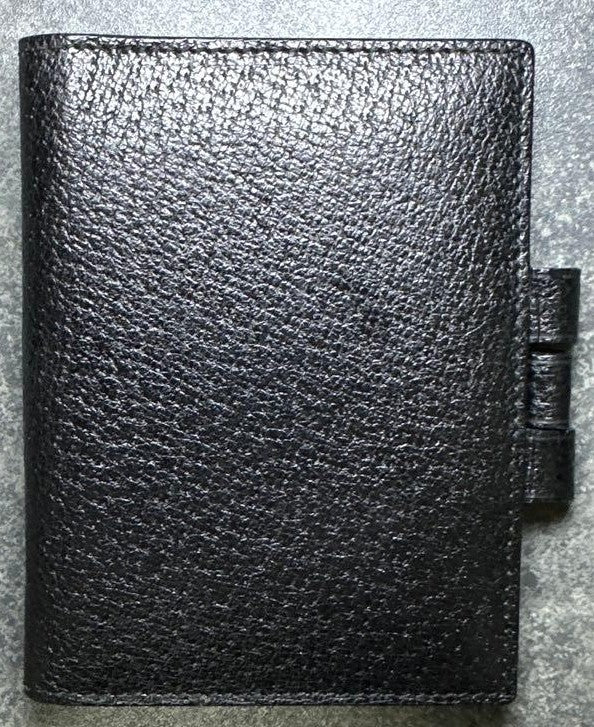 GUCCI Mini Notebook Memo Pad Cover Case Black Leather Pen Loop 8x10.5cm Vintage