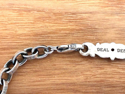 DEAL DESIGN 925 Sterling Silver Chain Bracelet Red Stone Scrollwork Used Japan