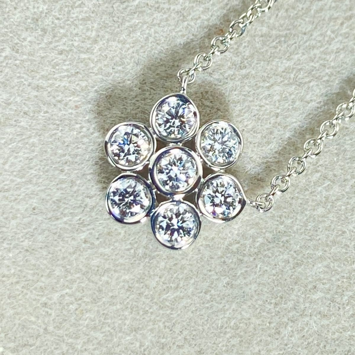 Tiffany & Co. Platinum Pt950 7P Diamond Flower Garden Necklace L 41cm 16"