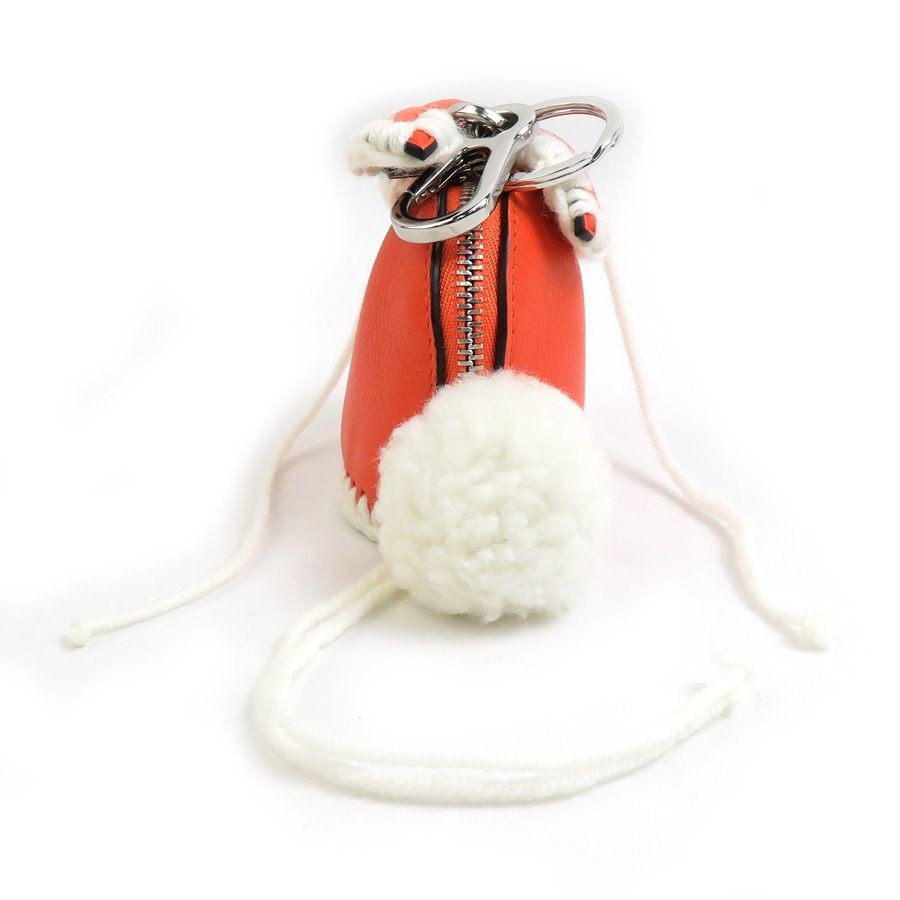 LOEWE Orange Leather Rabbit Mini Coin Case Bag Charm Keyring Used Excellent