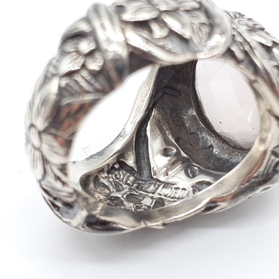 Stephen Dweck Rose Quartz Sterling Silver 925 Flower Ring Size US 5.75 Used
