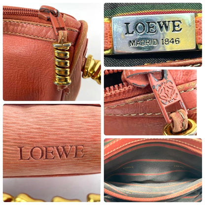Vintage Loewe Velazquez Red Leather Gold Hardware Twist Handle Clutch Rare