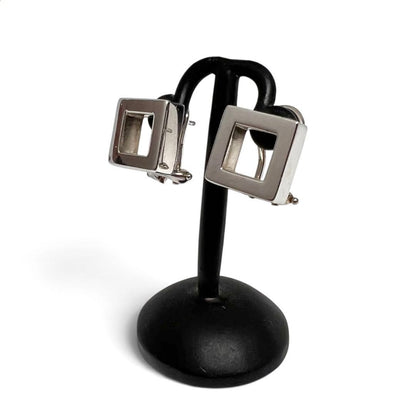 Gucci Silver 925 Open Square Earrings Hook Clip On With Box