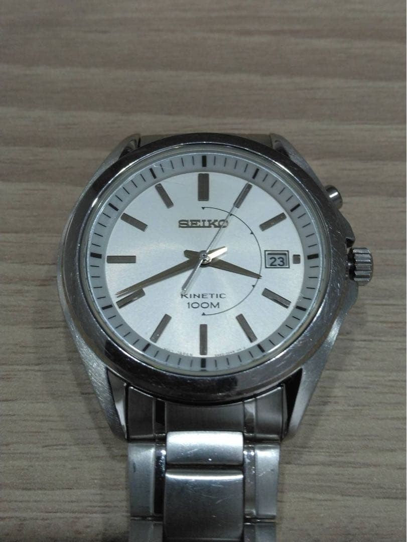 SEIKO Kinetic 5M62 0CW0 Auto Quarts Analog Date Watch Men Silver 10BAR