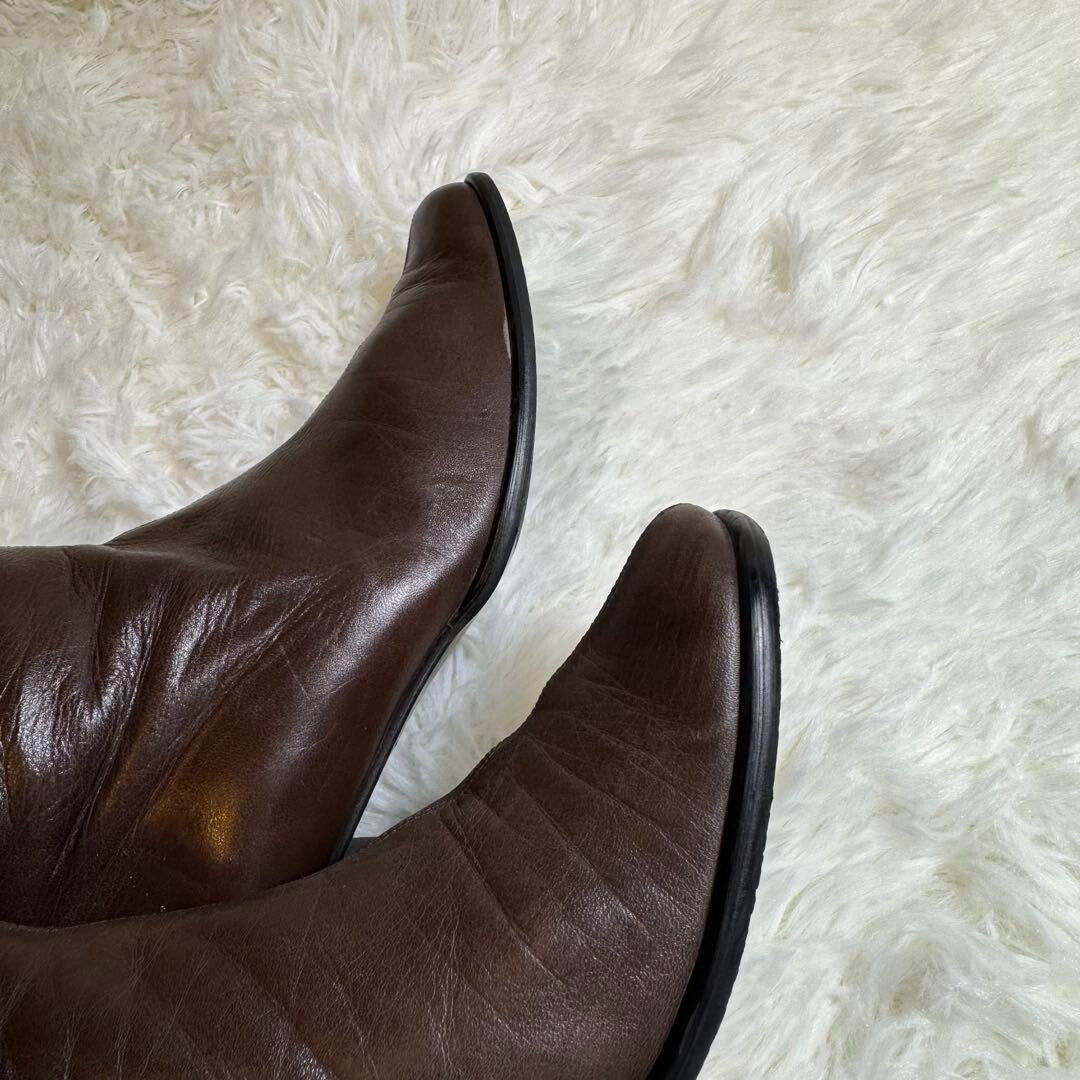 Yves Saint Laurent Brow Leather Side Zipp Short Boots Women Size 35.5 US 5.5
