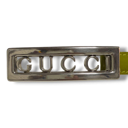 Gucci Silver Tone Logo Buckle Green-toned olive Patent Leather Narrow Belt