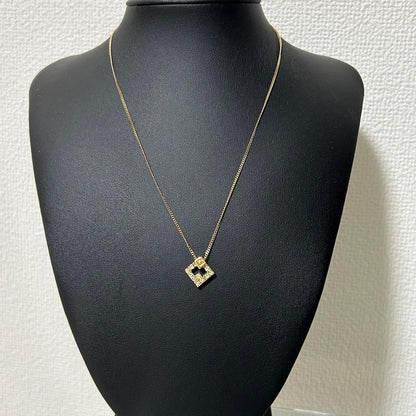 Givenchy Vtg 18KGP Gold Square Rhinestone Necklace 40 cm 15.7" Chain Used Auth