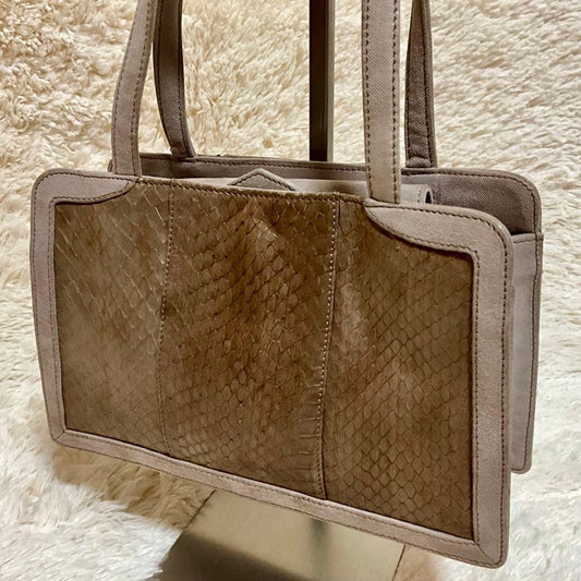 Rare LOEWE Brown Embossed Leather Canvas Greige Handbag Mini Pouch Used