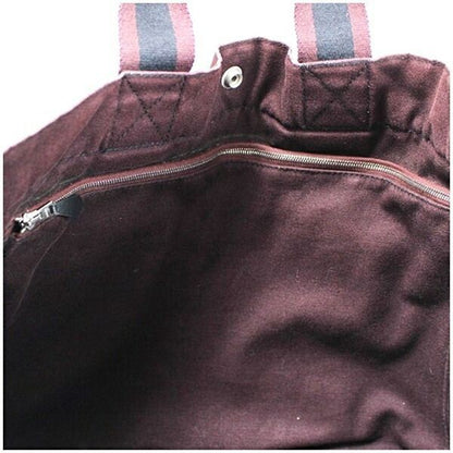 Hermes Authentic Fourre Tout MM Canvas Tote Bag Black Wine Red 43x30x9 cm Used