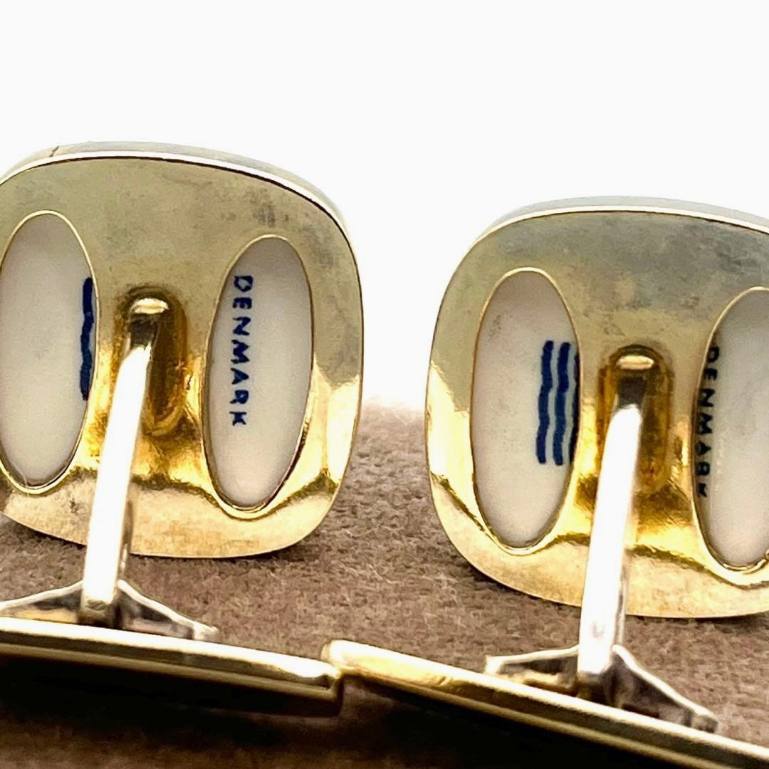 Georg Jensen x Royal Copenhagen Cufflinks White Porcelain Gold Crown Denmark