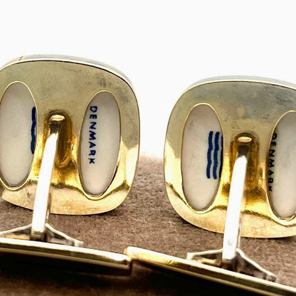 Georg Jensen x Royal Copenhagen Cufflinks White Porcelain Gold Crown Denmark
