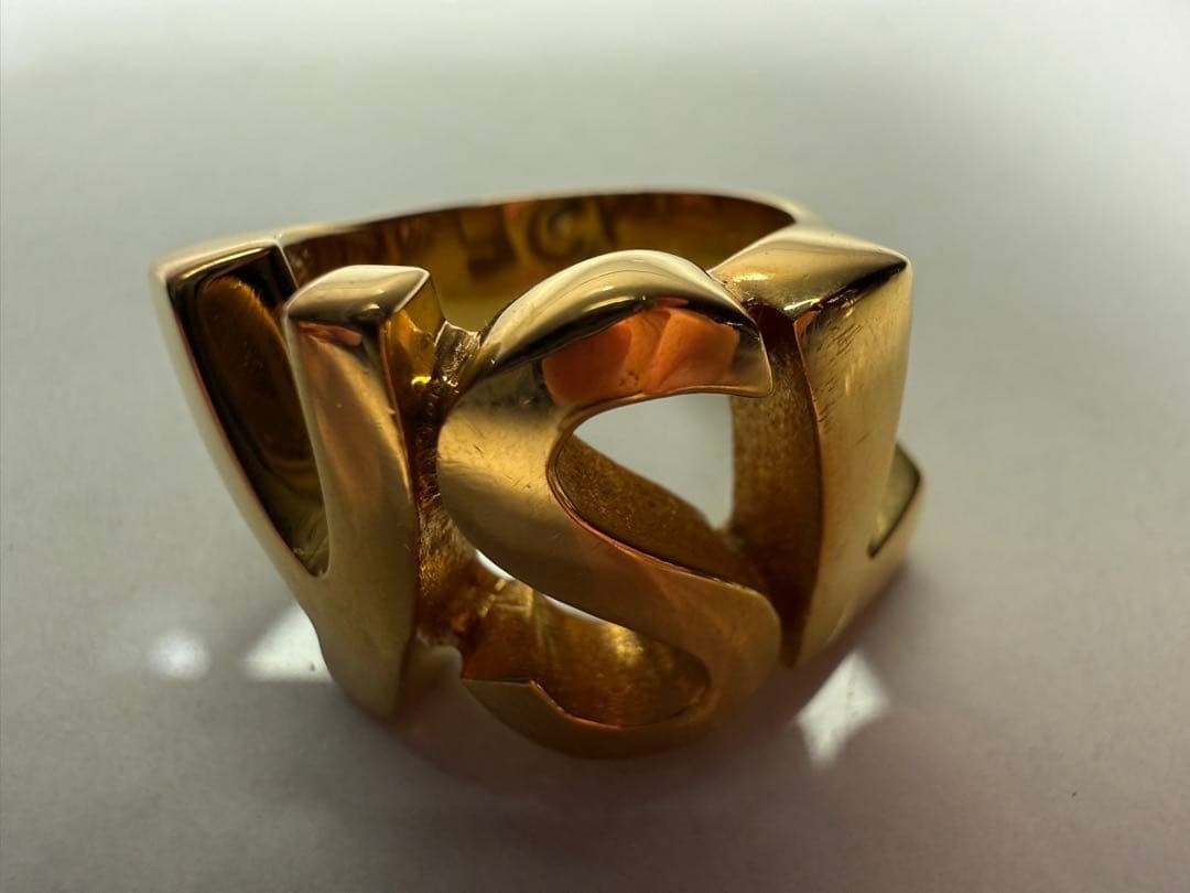 Yves Saint Laurent YSL Cassandra Logo Gold Tone Ring Size 53.5 US 6.5 Excellent