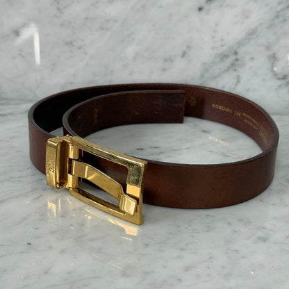 Versace VJC Brown Leather Belt Gold Buckle L 86.5cm 34in 30/75 Women