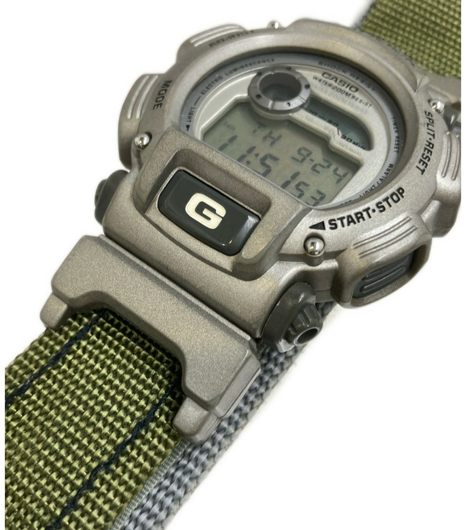 CASIO G-SHOCK GW-9000 Quartz Mens Watch Silver Resin Case Green Nylon Band Used