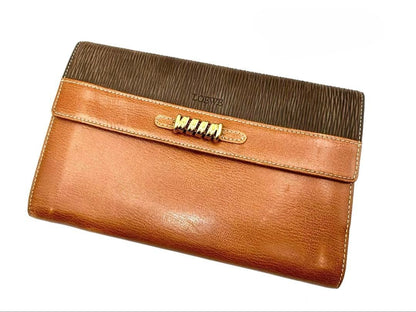 Excellent LOEWE Velázquez Brown Leather Wock Flap Long Wallet Authentic