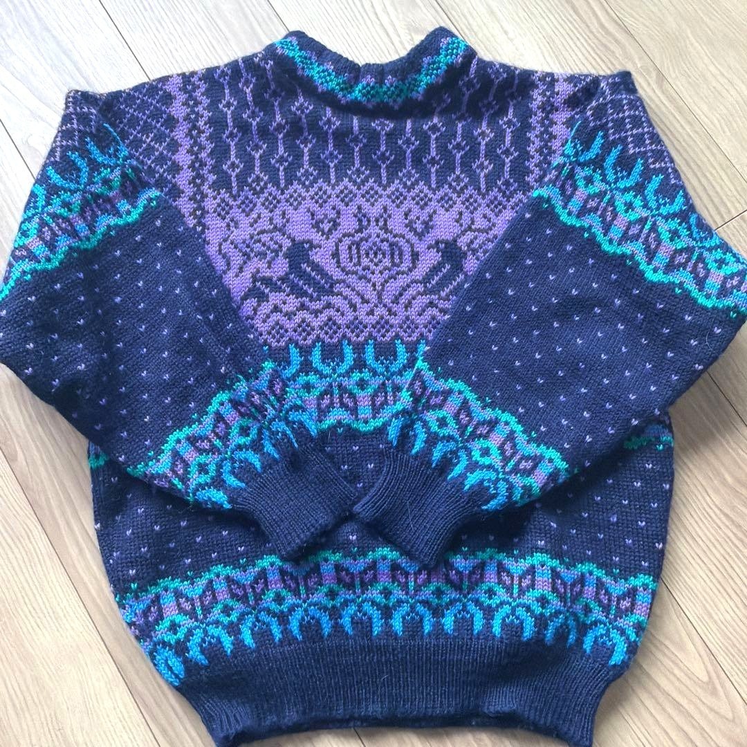 DALE OF NORWAY Nordic Fair Isle Knit Sweater Men's Purple Blue Wool Norway S